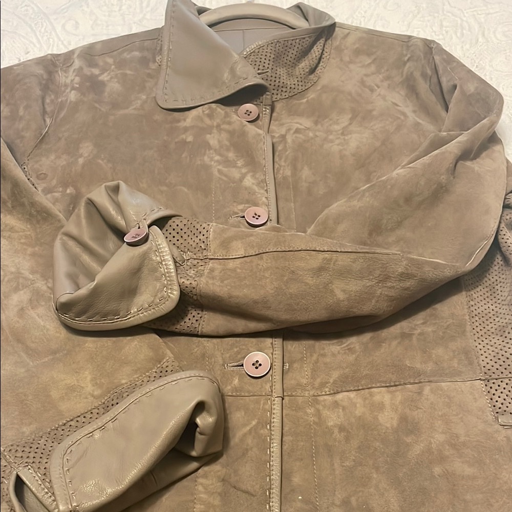 Leather Trench Coat with Stand-Up Collar and Long Sleeves-Reversible